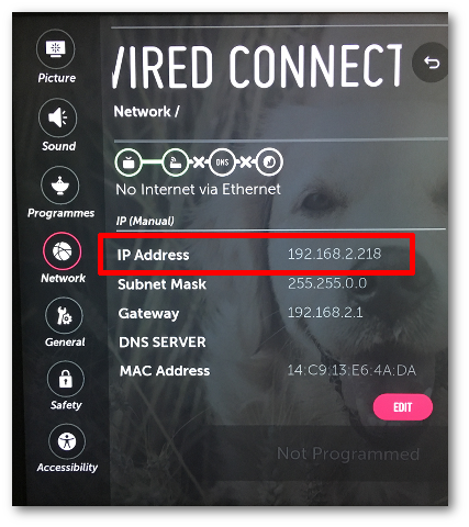 locate your mac address for smart tv